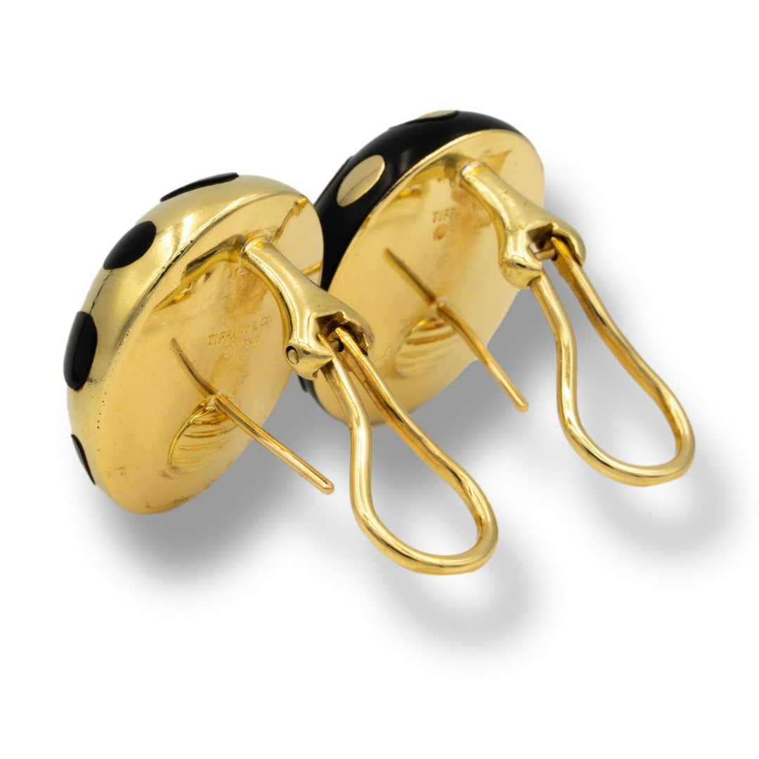 Tiffany & Co. Angela Cummings 18K Yellow Gold Positive/Negative Black Jade Clip Earrings
