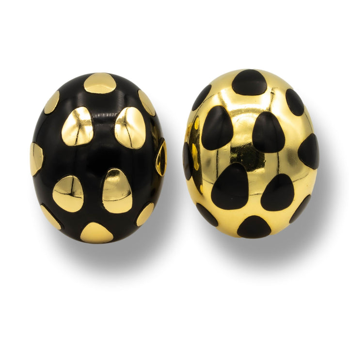Tiffany & Co. Angela Cummings 18K Yellow Gold Positive/Negative Black Jade Clip Earrings