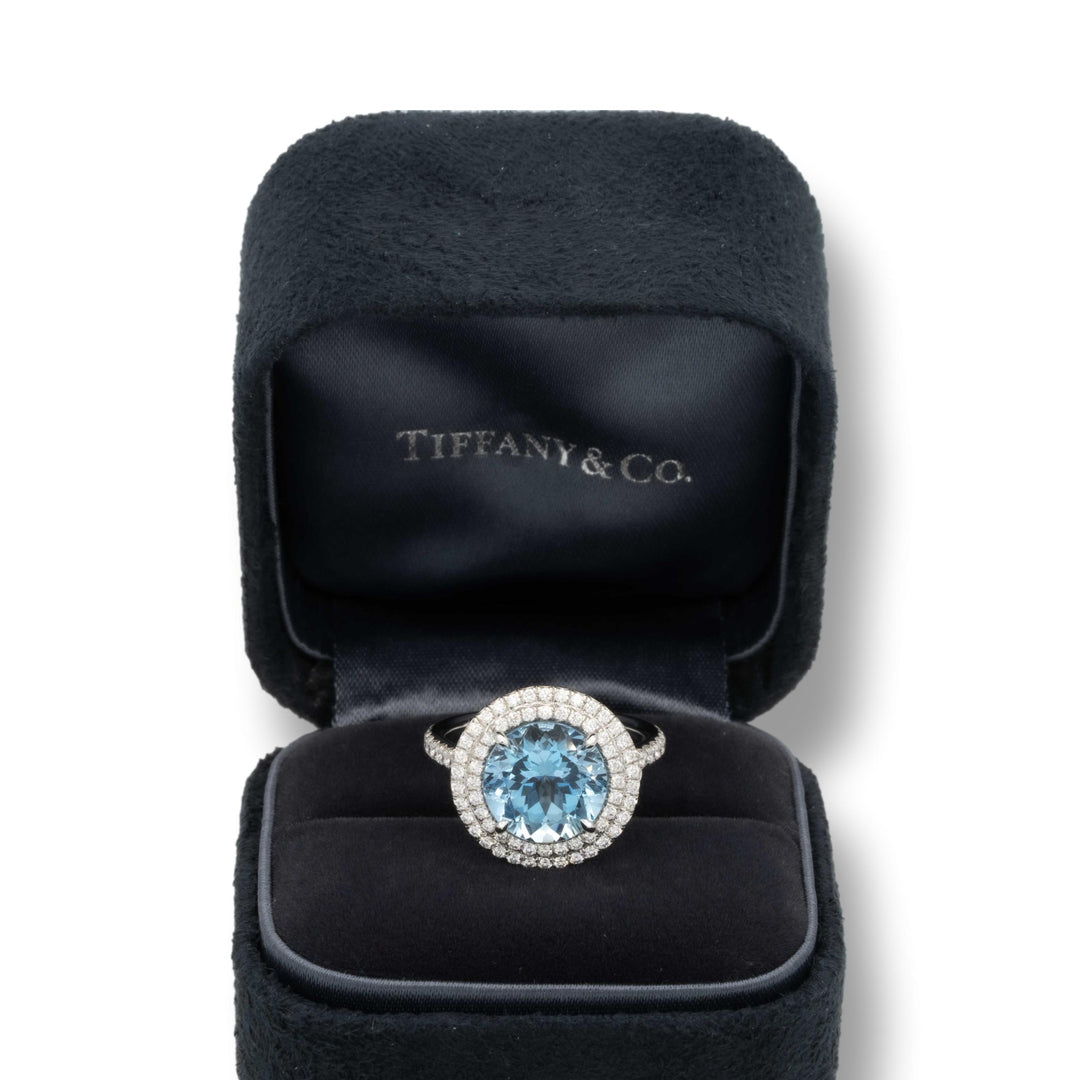 Tiffany & Co. Platinum Soleste 5ct Center Aquamarine and Diamond Ring