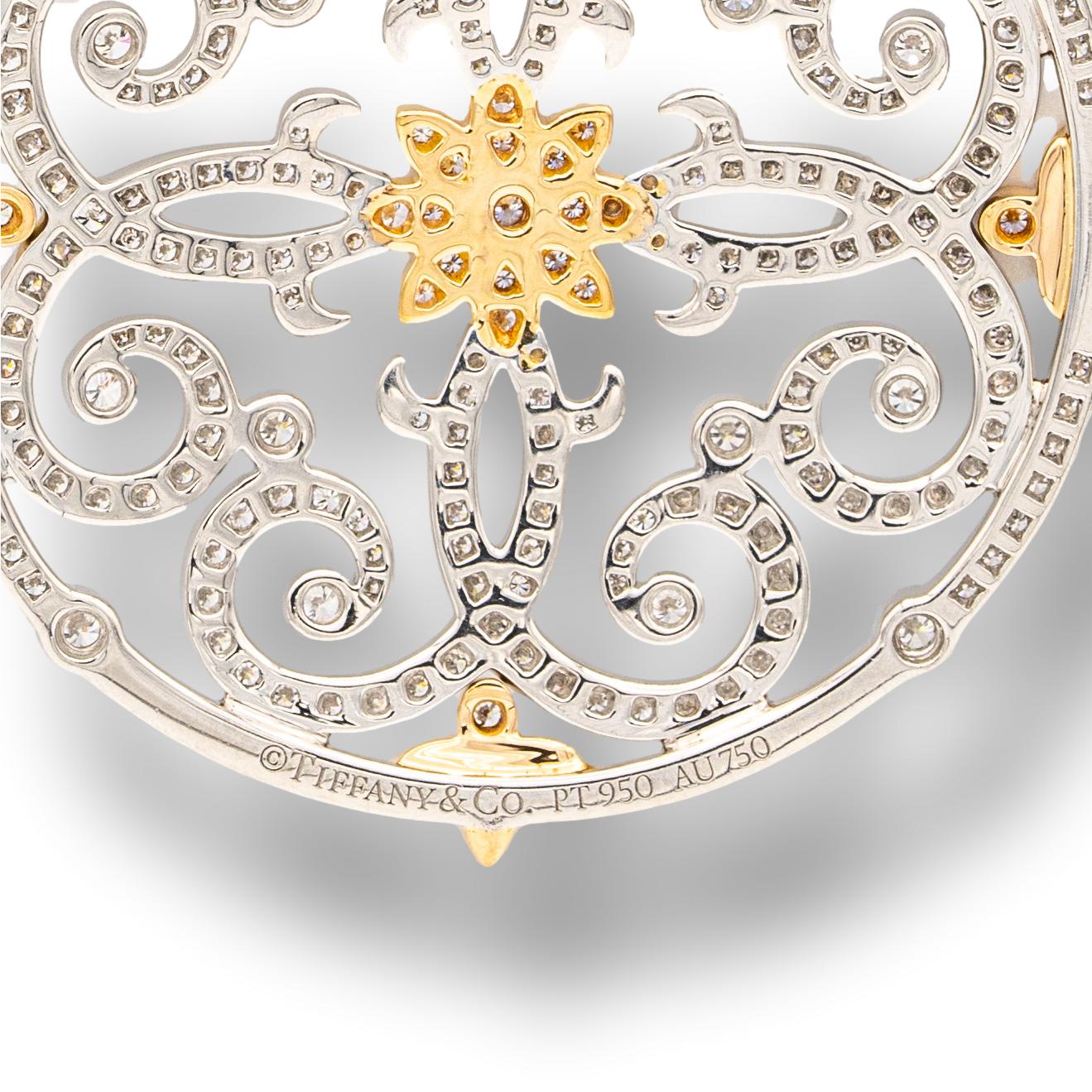 TIFFANY Platinum 18K Rose Gold Pink Diamond Enchant Flower Pendant Necklace  733715