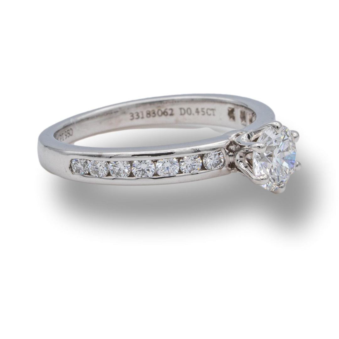 Tiffany & Co. Platinum Round Diamond Engagement Ring with Diamond band .73 cts total FVS2