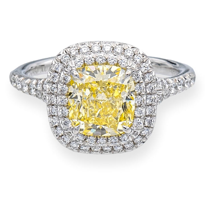 Tiffany & Co Platinum Soleste Fancy Yellow Cushion Diamond Engagement Ring 2.58 ct TW