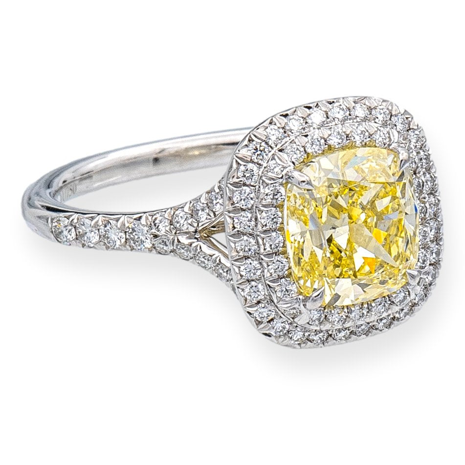 Tiffany & Co Platinum Soleste Fancy Yellow Cushion Diamond Engagement Ring 2.58 ct TW