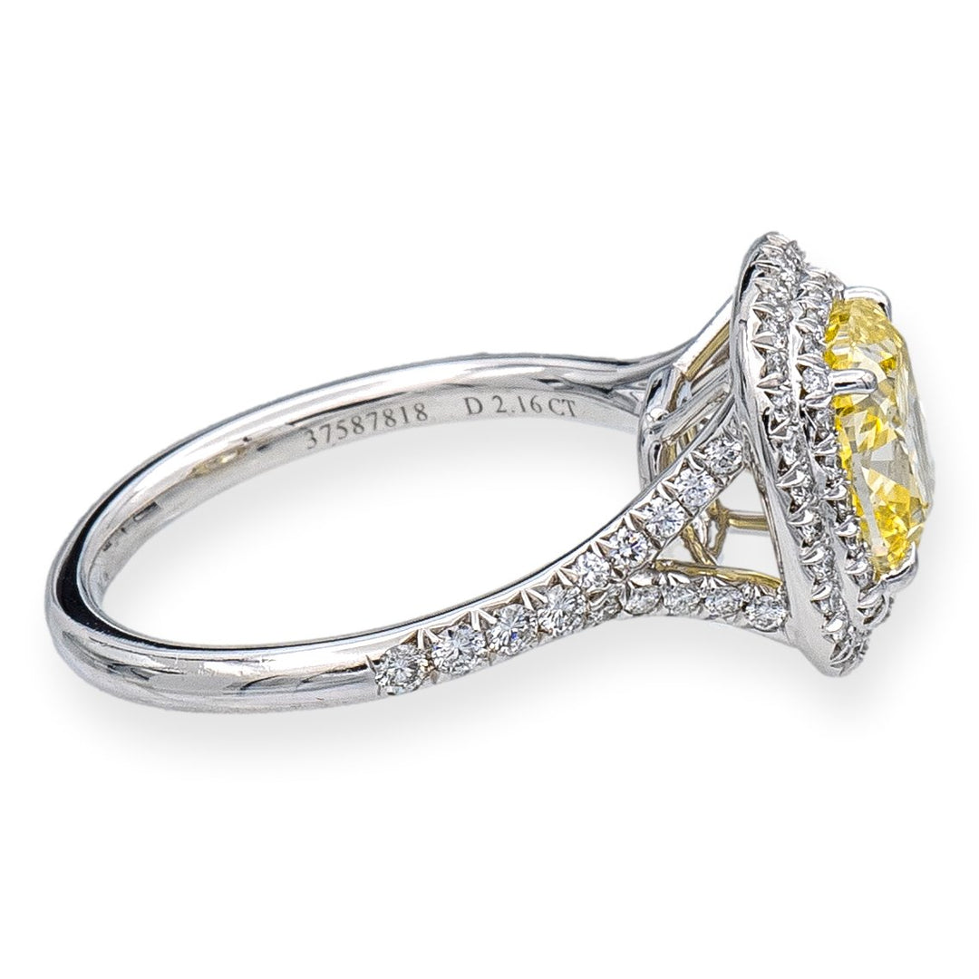 Tiffany & Co Platinum Soleste Fancy Yellow Cushion Diamond Engagement Ring 2.58 ct TW