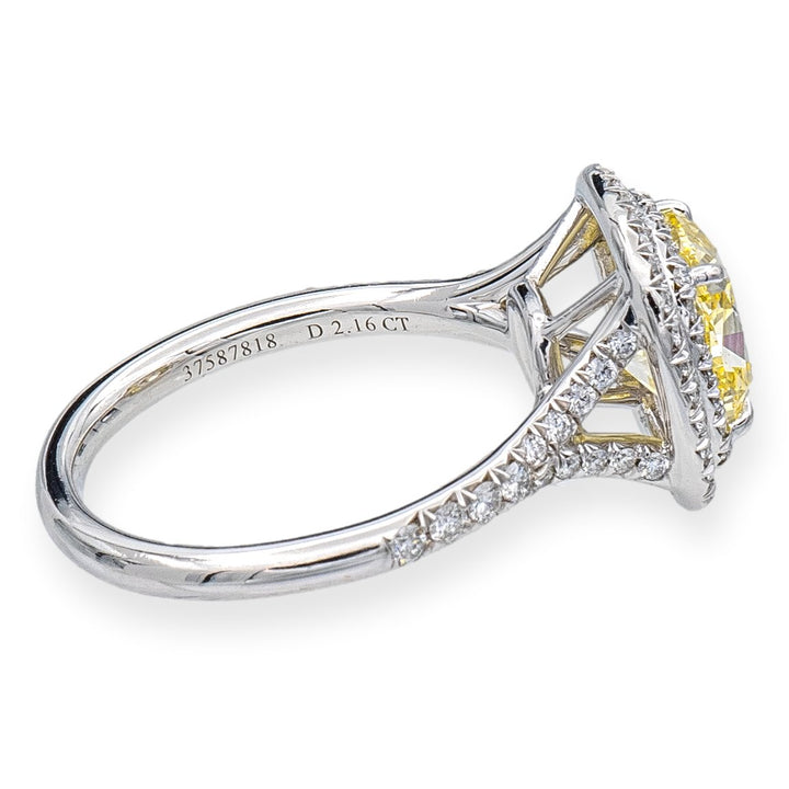 Tiffany & Co Platinum Soleste Fancy Yellow Cushion Diamond Engagement Ring 2.58 ct TW