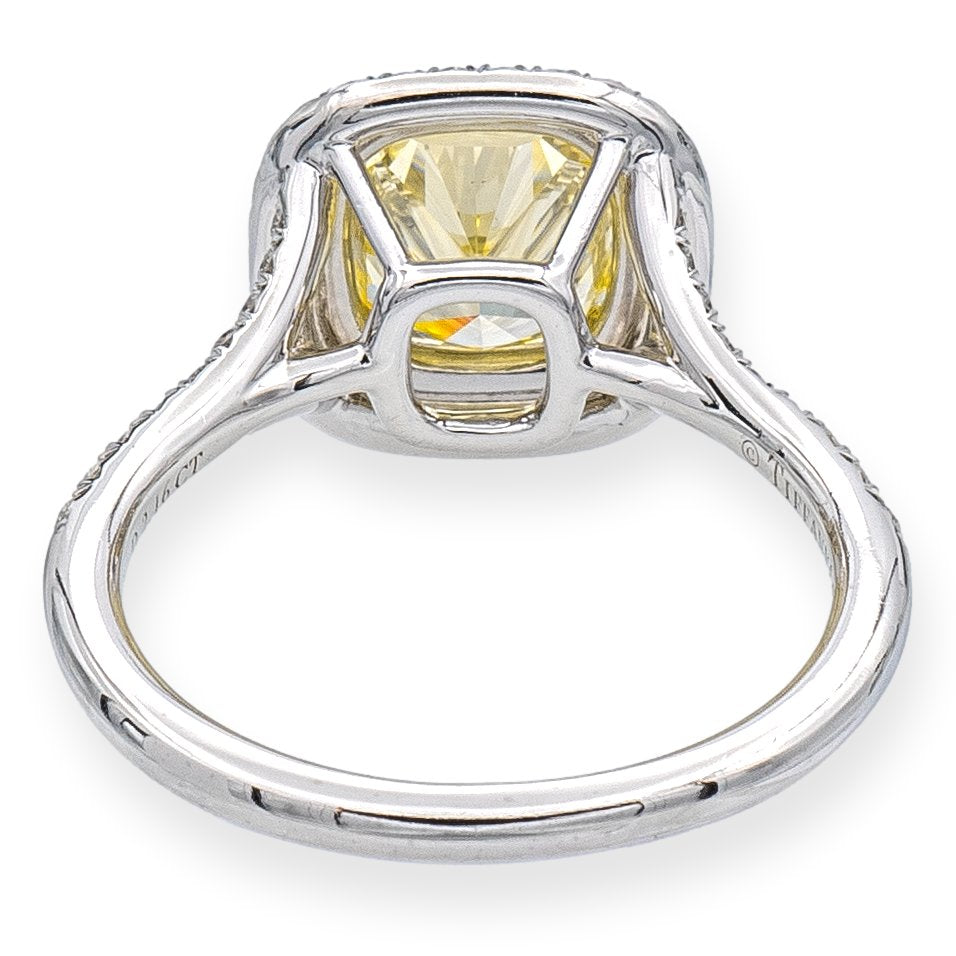 Tiffany & Co Platinum Soleste Fancy Yellow Cushion Diamond Engagement Ring 2.58 ct TW