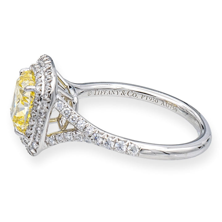 Tiffany & Co Platinum Soleste Fancy Yellow Cushion Diamond Engagement Ring 2.58 ct TW