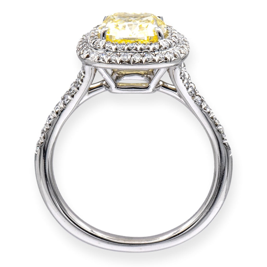 Tiffany & Co Platinum Soleste Fancy Yellow Cushion Diamond Engagement Ring 2.58 ct TW