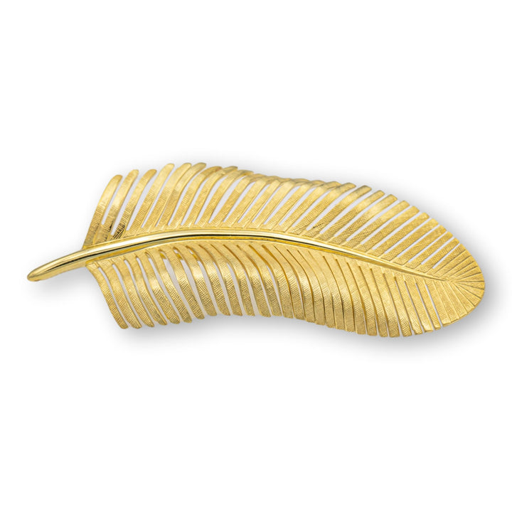 Tiffany and Co. Vintage 18K Yellow Gold Feather Motif Florentine Brooch