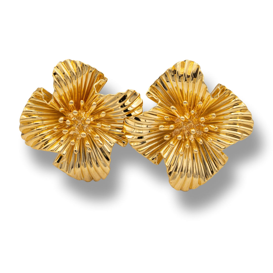 Tiffany & Co 14K Yellow Gold Flower Clip Vintage Earrings Circa 1950'S
