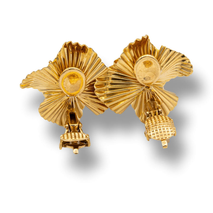 Tiffany & Co 14K Yellow Gold Flower Clip Vintage Earrings Circa 1950'S