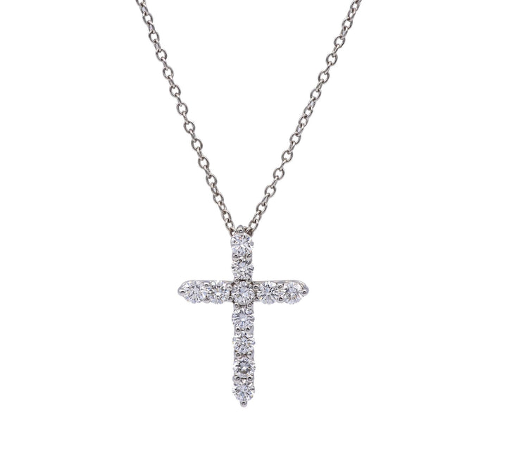 Tiffany & Co. 0.42ct Round Diamond Cross Pendant Necklace Small 16"