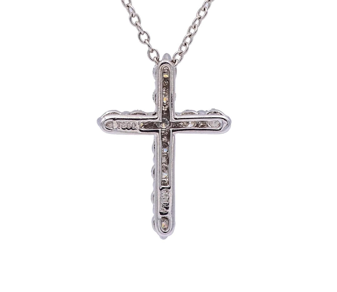 Tiffany & Co. 0.42ct Round Diamond Cross Pendant Necklace Small 16"