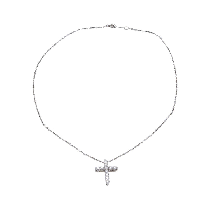 Tiffany & Co. 0.42ct Round Diamond Cross Pendant Necklace Small 16"