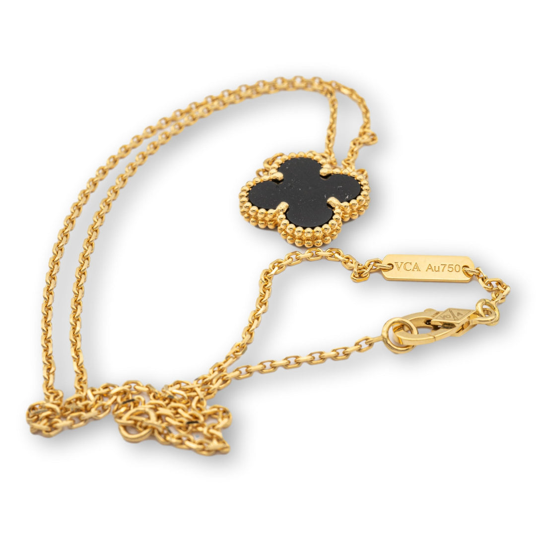 Van Cleef Arpels Vintage Alhambra Onyx Necklace Pendant 18K