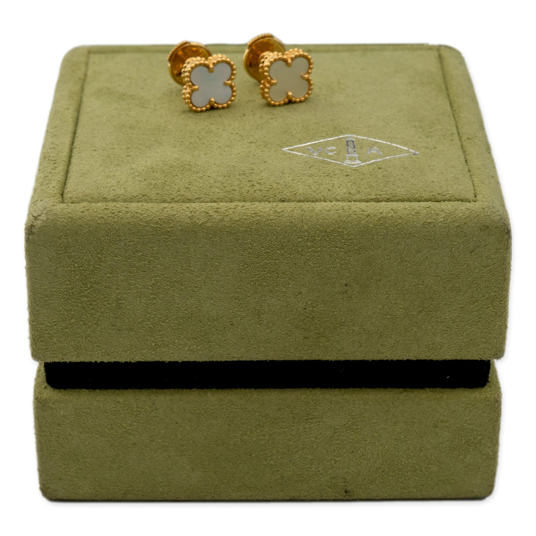 Van Cleef & Arpels Sweet Alhambra 18K Yellow Gold Mother of Pearl Stud Earrings