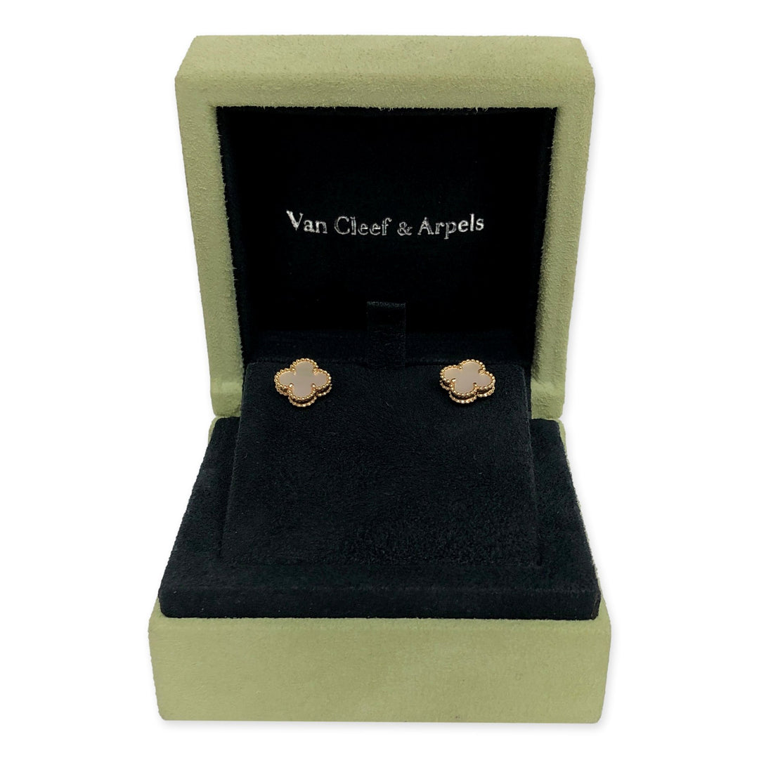 Van Cleef & Arpels Sweet Alhambra 18K Yellow Gold Mother of Pearl Stud Earrings