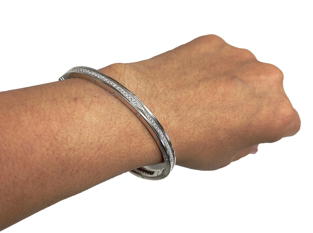 Order Bulgari B-Zero1 18K White Gold Round Pave Diamond Bangle