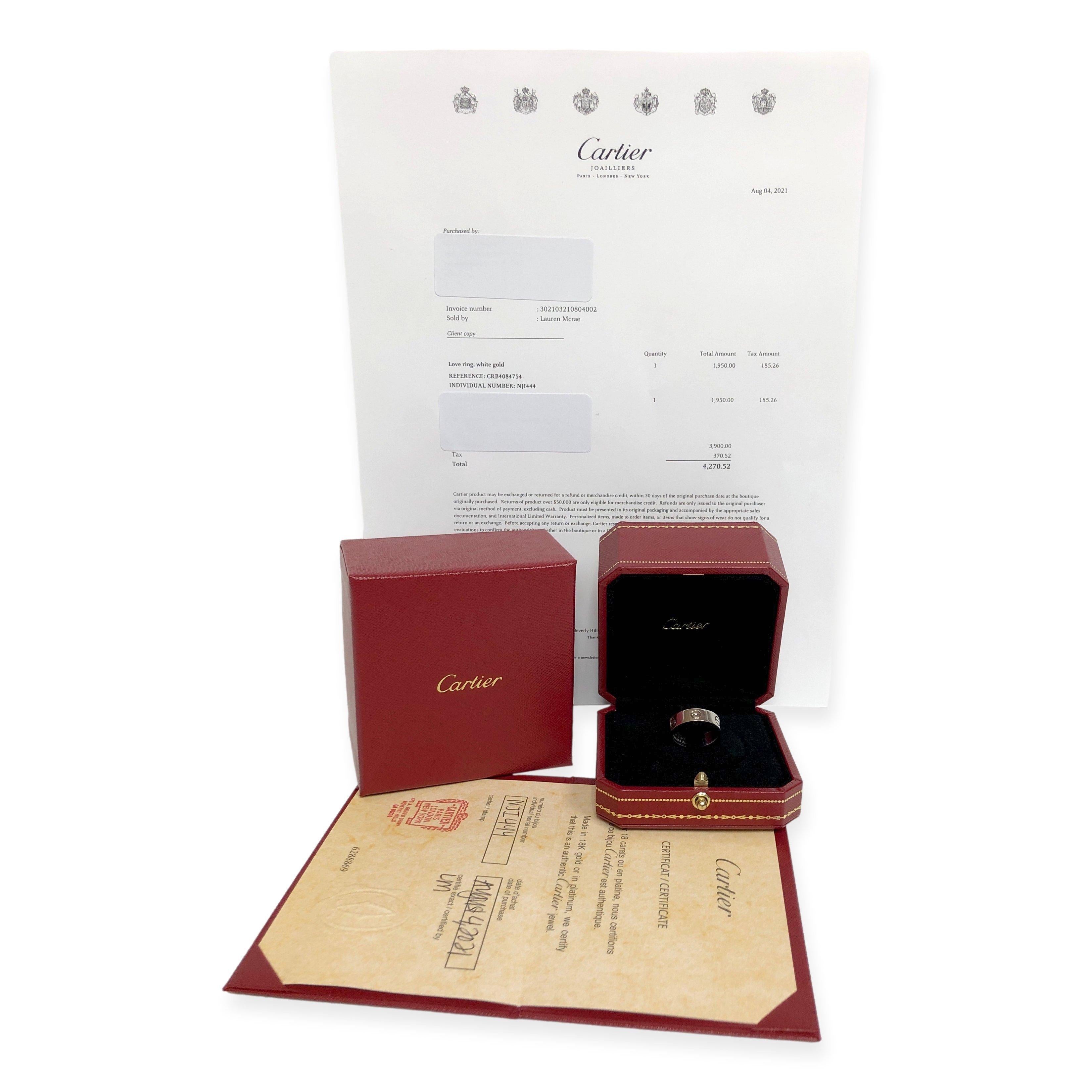 Cartier Love 18K White Gold 5.5mm Size 54 (US6.75) Band Ring