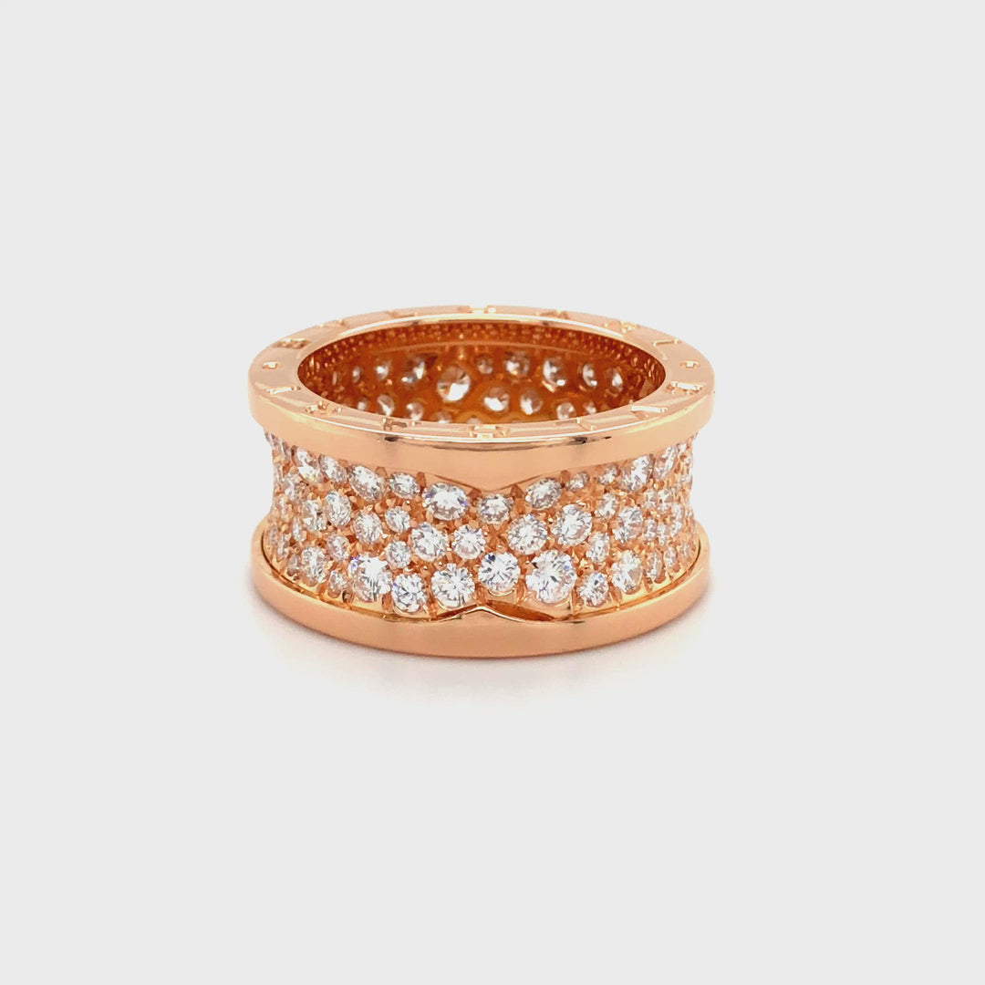 BVLGARI B-Zero1 18K Rose Gold Pave Diamond Band Ring 2.40 Cts. Size 55