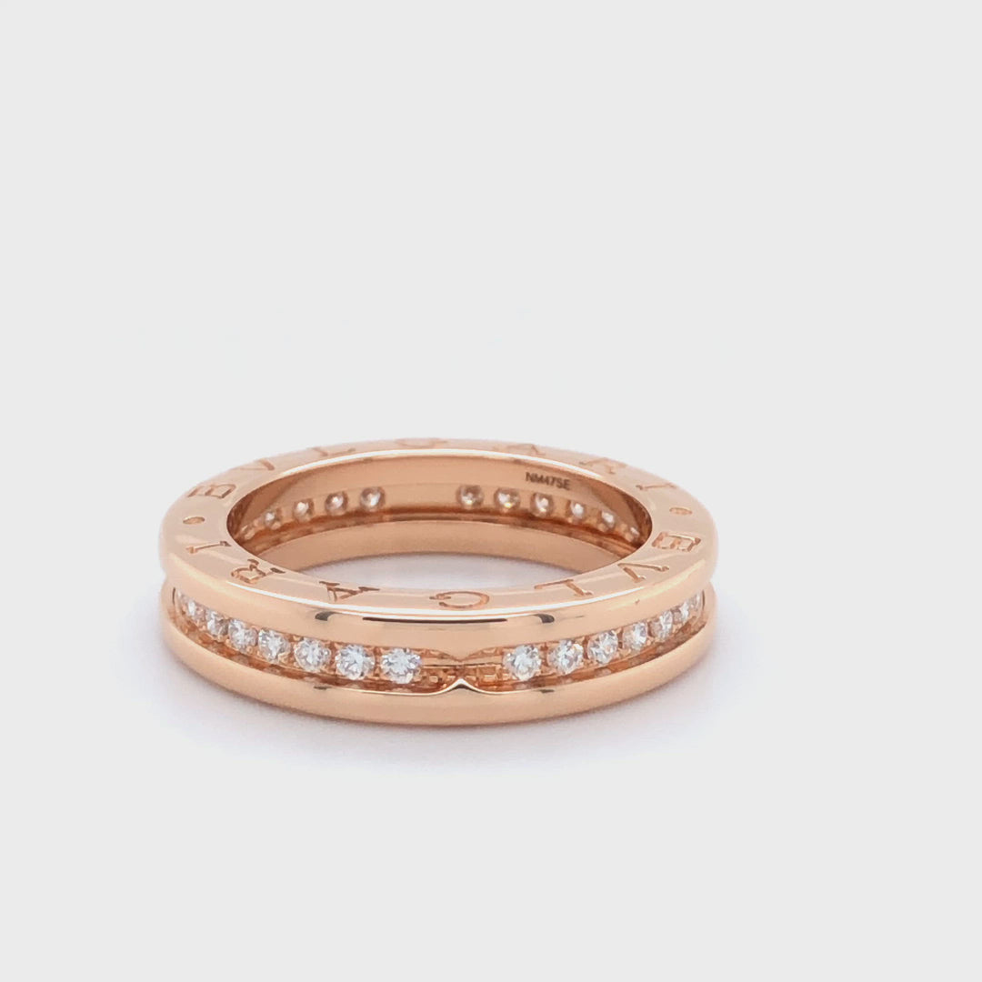 BVLGARI 18 Karat Rose Gold B-Zero Diamond Pave Band Ring 0.48 cts Size 6.5