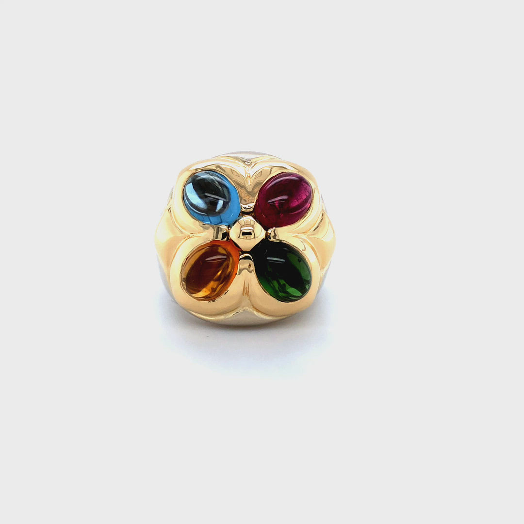 Bvlgari Allegra 18K White and Yellow Gold Cabochon Multi-Gem Wide Cocktail Ring