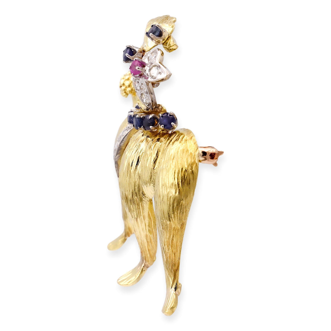 Vintage 18K Yellow Gold Diamond and Sapphire Poodle Brooch/Pin