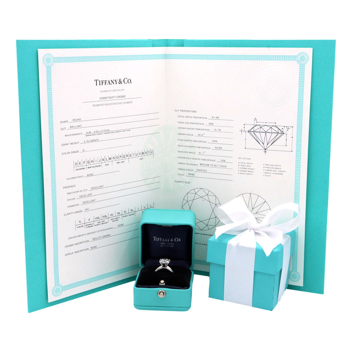 Tiffany & Co Platinum Round Diamond Engagement Ring 2.76 Ct GVS1
